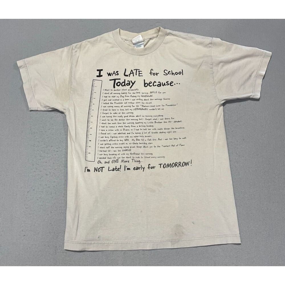 Vintage‎ Funny Shirt Men's Medium Humor Excuses Late for School Y2K